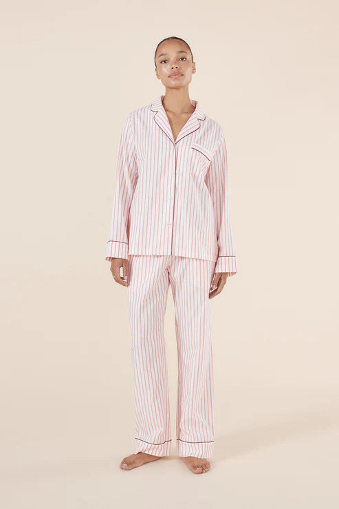 Octavia Cotton Stripe PJ Set | Burgundy