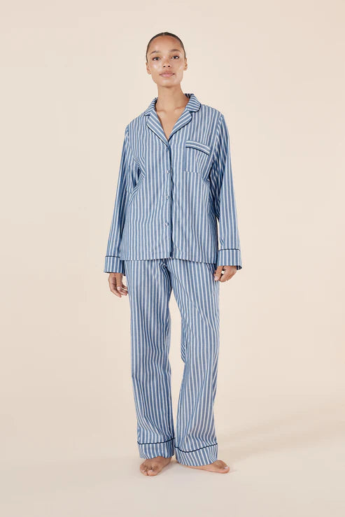 Octavia Cotton Stripe PJ Set | Blue