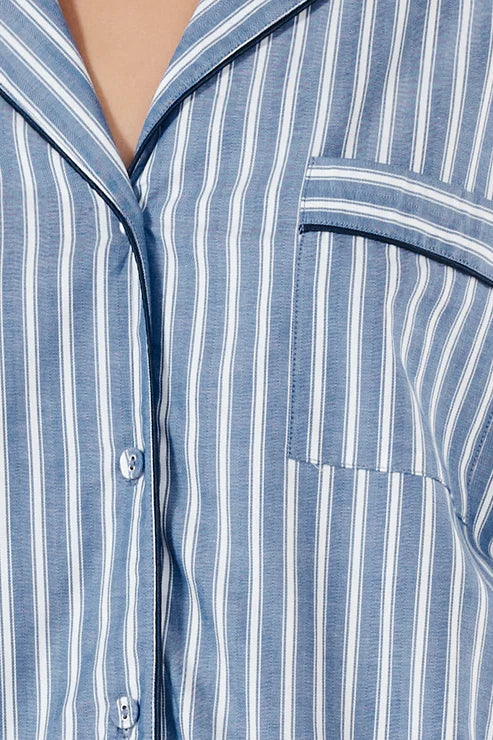 Octavia Cotton Stripe PJ Set | Blue