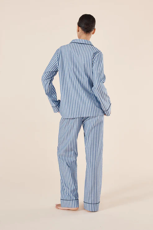 Octavia Cotton Stripe PJ Set | Blue