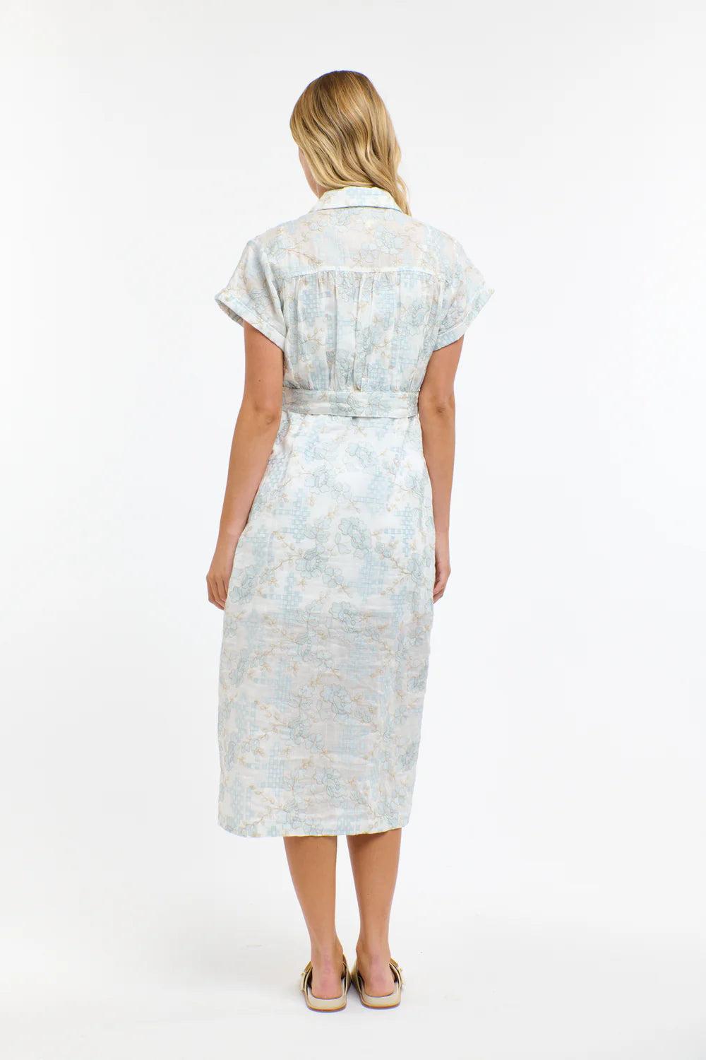 Amelia Embroidered Dress- White/LightBlue