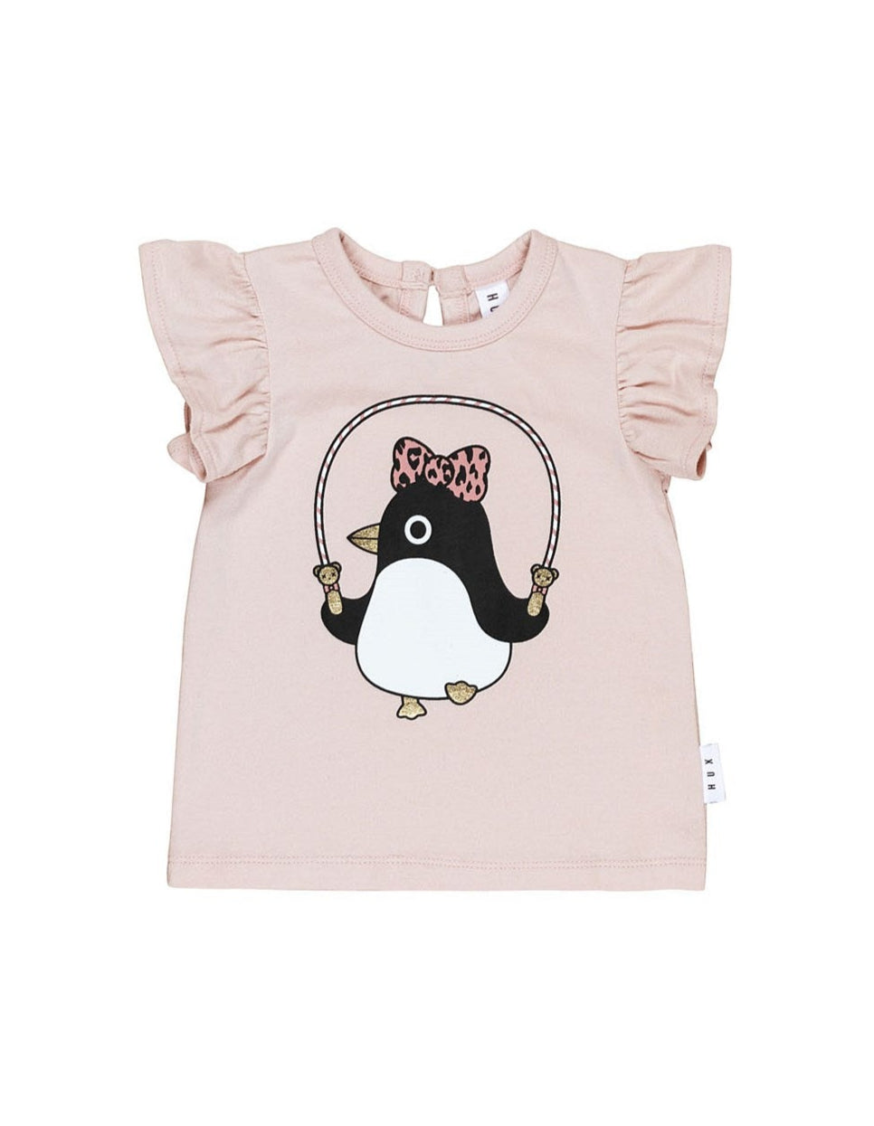 Huxbaby Skipping Penguin Frill T-Shirt | Rose