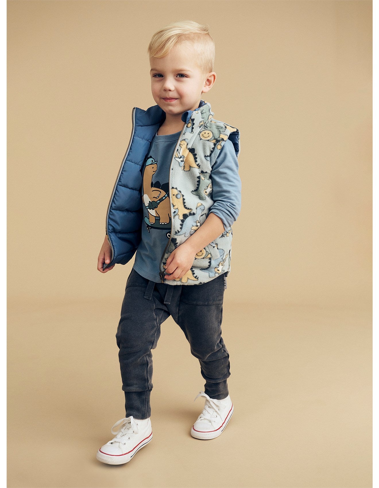 Huxbaby Dino Band Reversible Fleece Vest