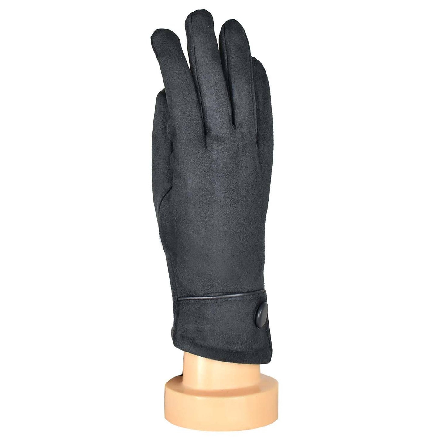 Grey Big Button Cuffed Gloves