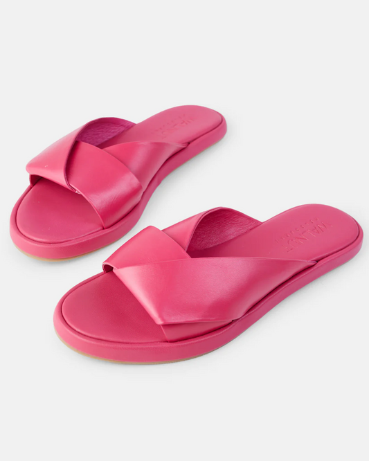 Lauren Leather Slide- Fuchsia