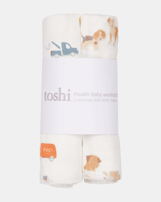 Toshi Baby Washcloth Muslin 2 pcs- Puppy Love