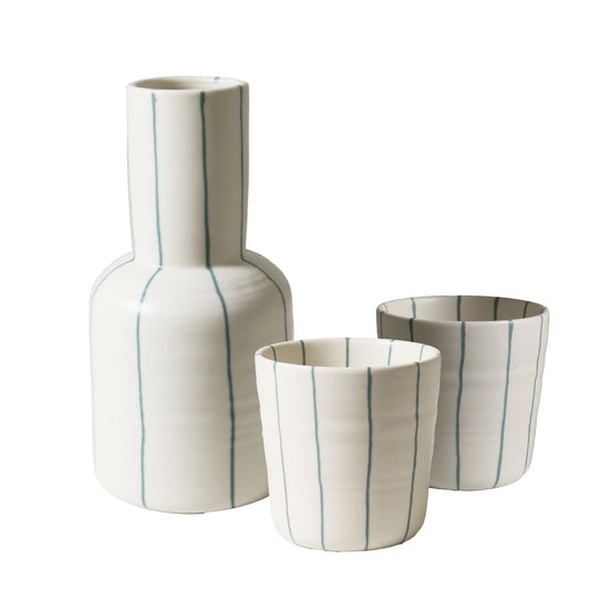 Carafe Set- Cream with Green Stripe