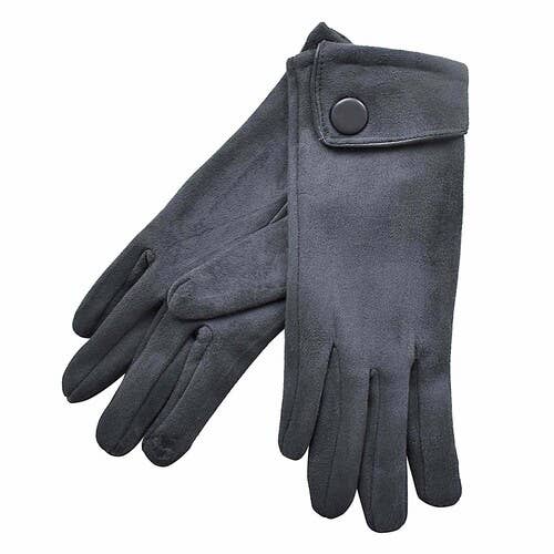 Grey Big Button Cuffed Gloves