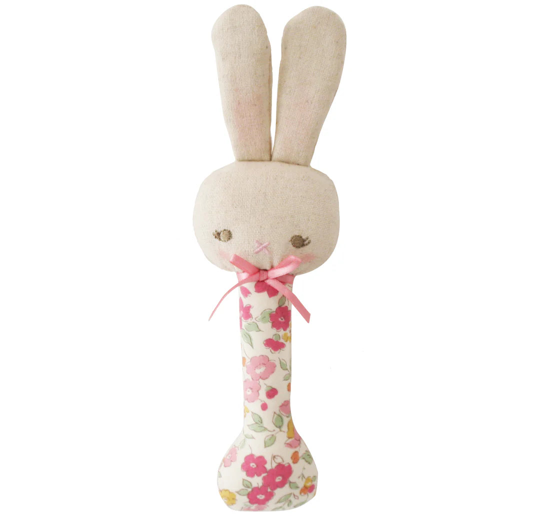 Baby Bunny Stick Rattle- Rose Garden