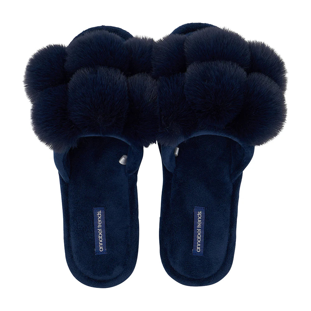 Pom Pom Slippers - Cosy Luxe - Navy