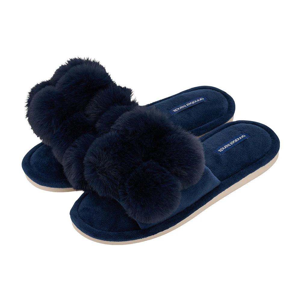Pom Pom Slippers - Cosy Luxe - Navy