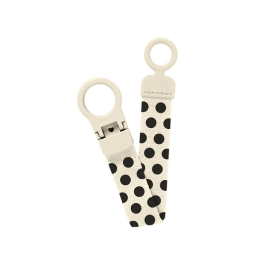 Bibs Pacifier Clip Loop - Polka Ivory/Black