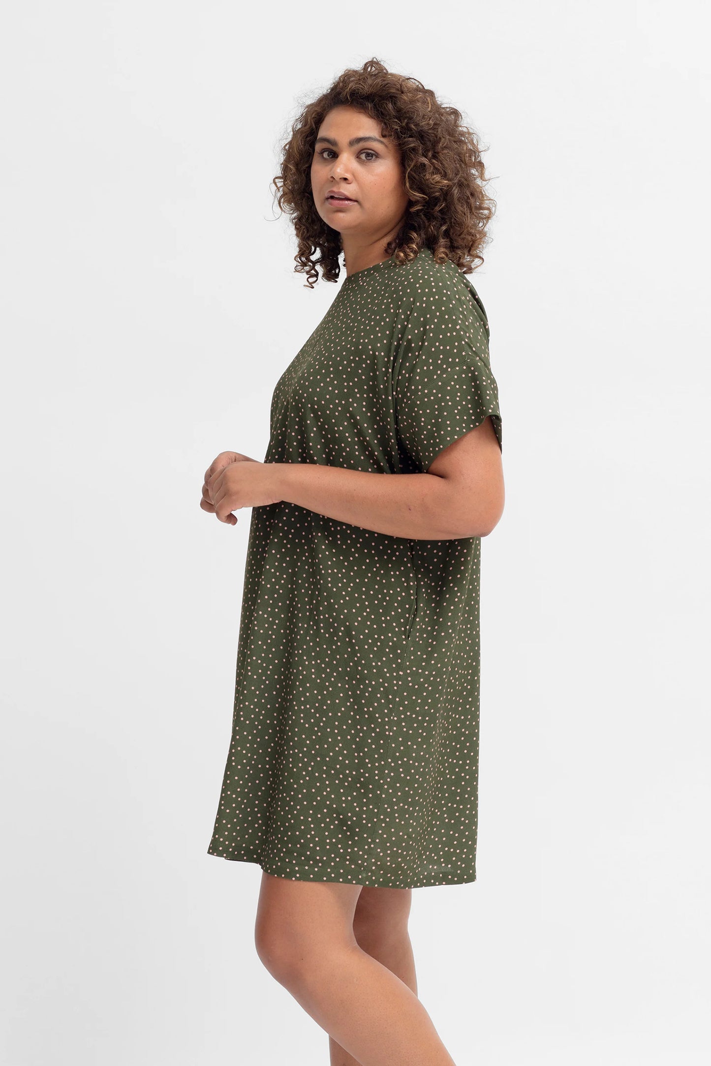 Elk Jorunn Dress- Olive/Pink Spot Mikro Print