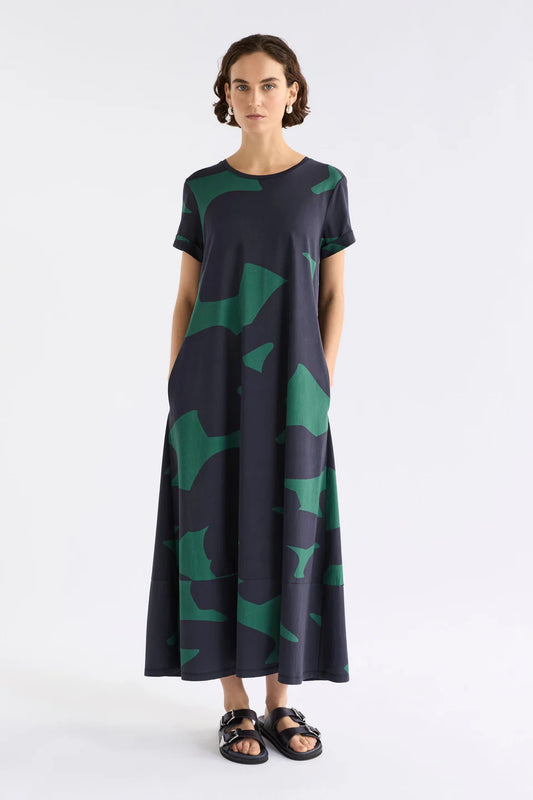 Elk Haki Dress - Teal Terra Print