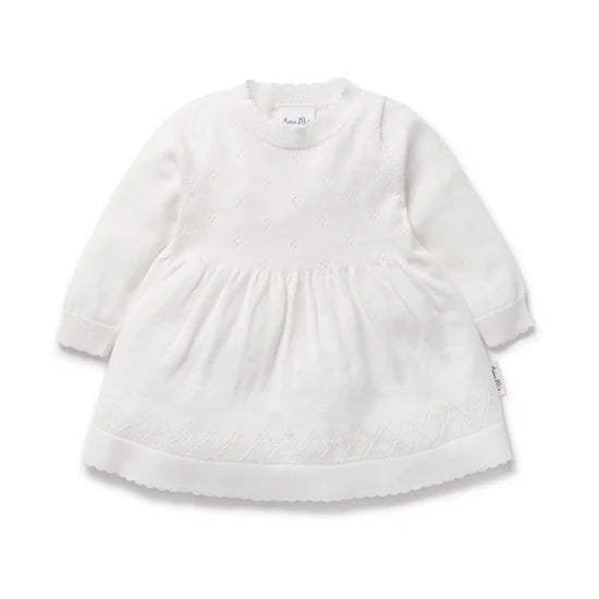 Ivory White Pointelle Knit Dress