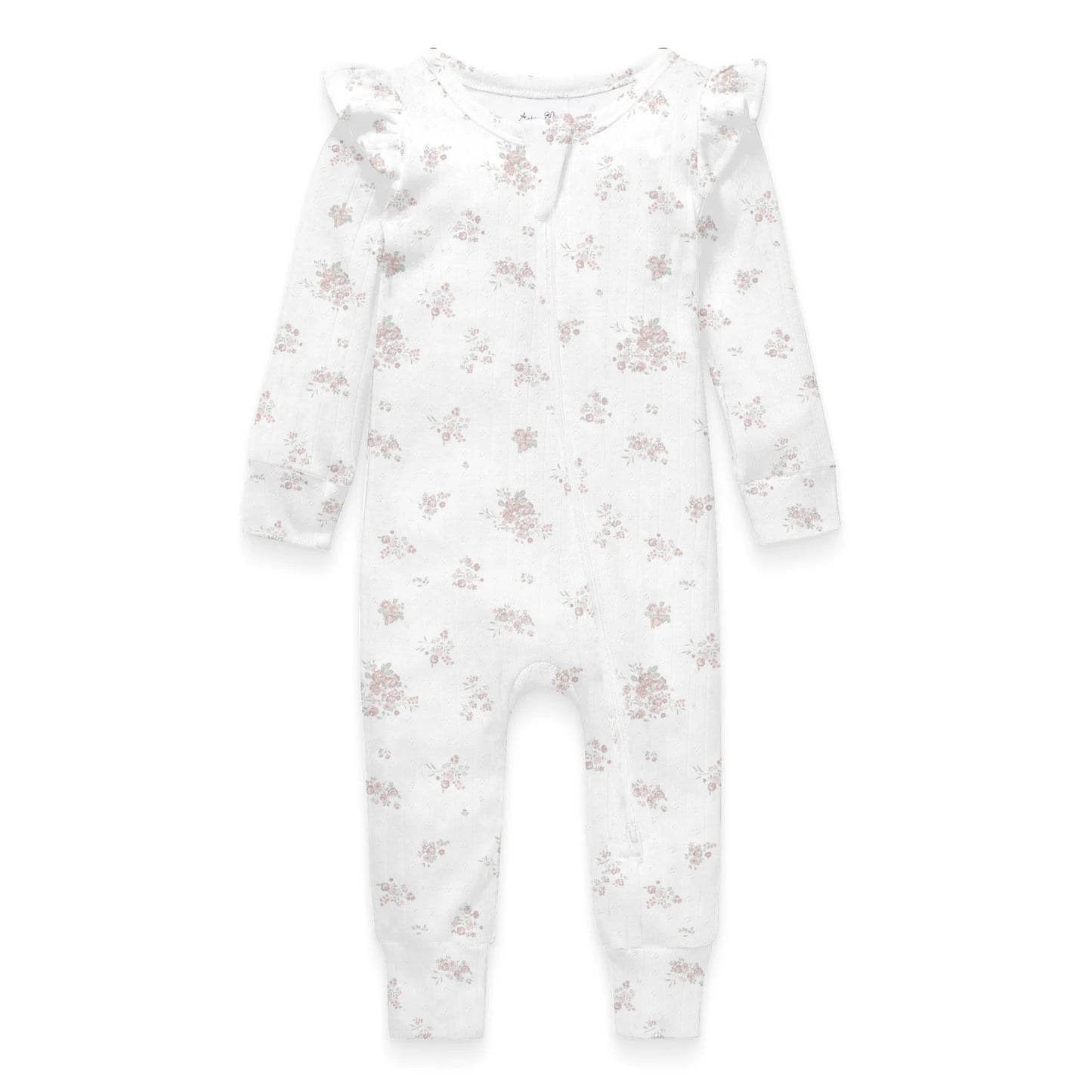 Aster & Oak Posie Floral Pointelle Zip Romper