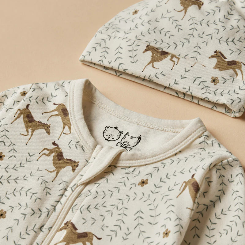 Wilson & Frenchy Trixie Horse Organic Zipsuit with Feet