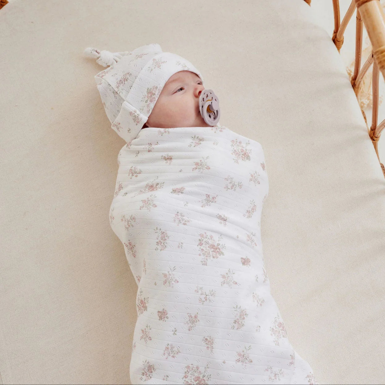 Aster & Oak Posie Floral Pointelle Baby Wrap