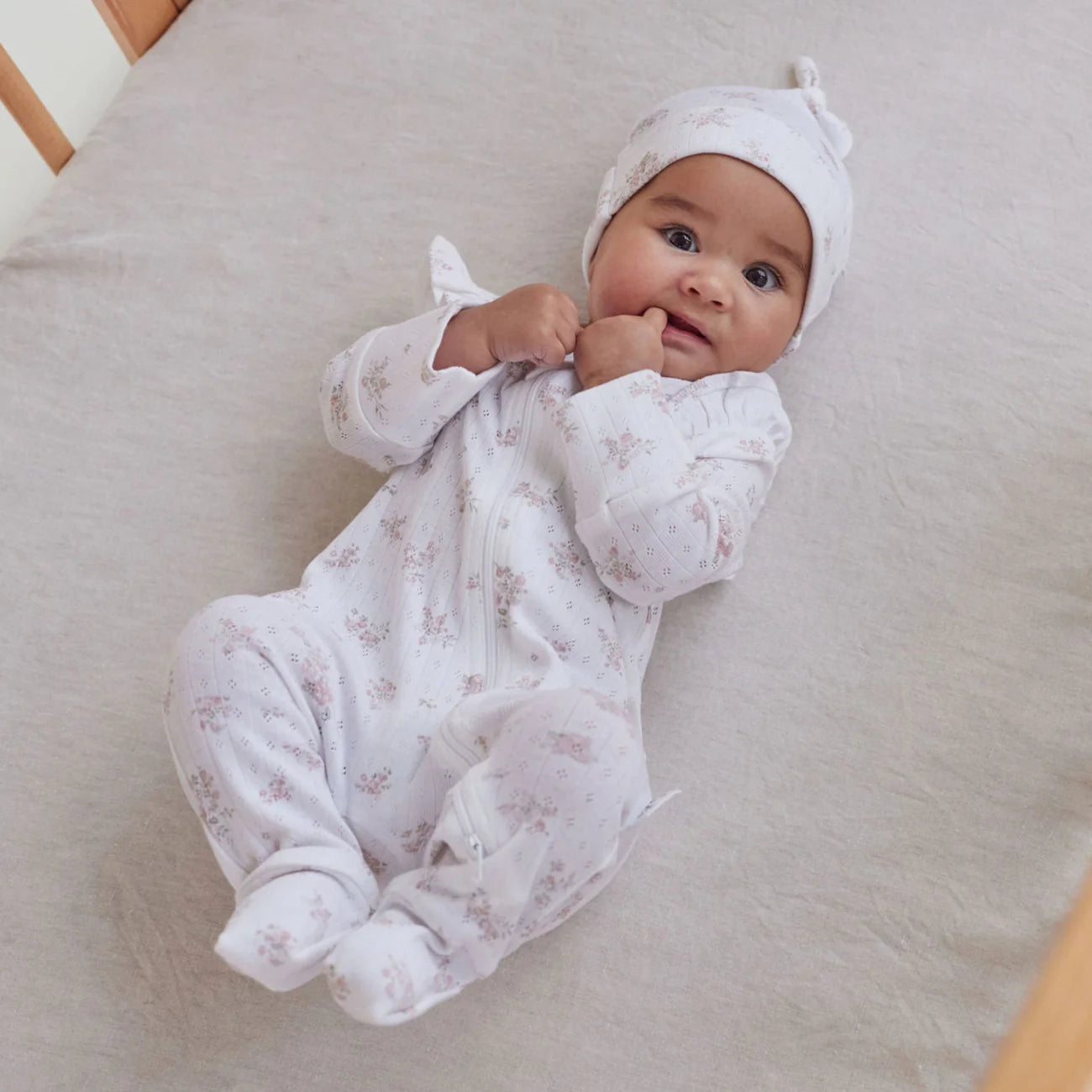 Aster & Oak Posie Floral Pointelle Zip Romper