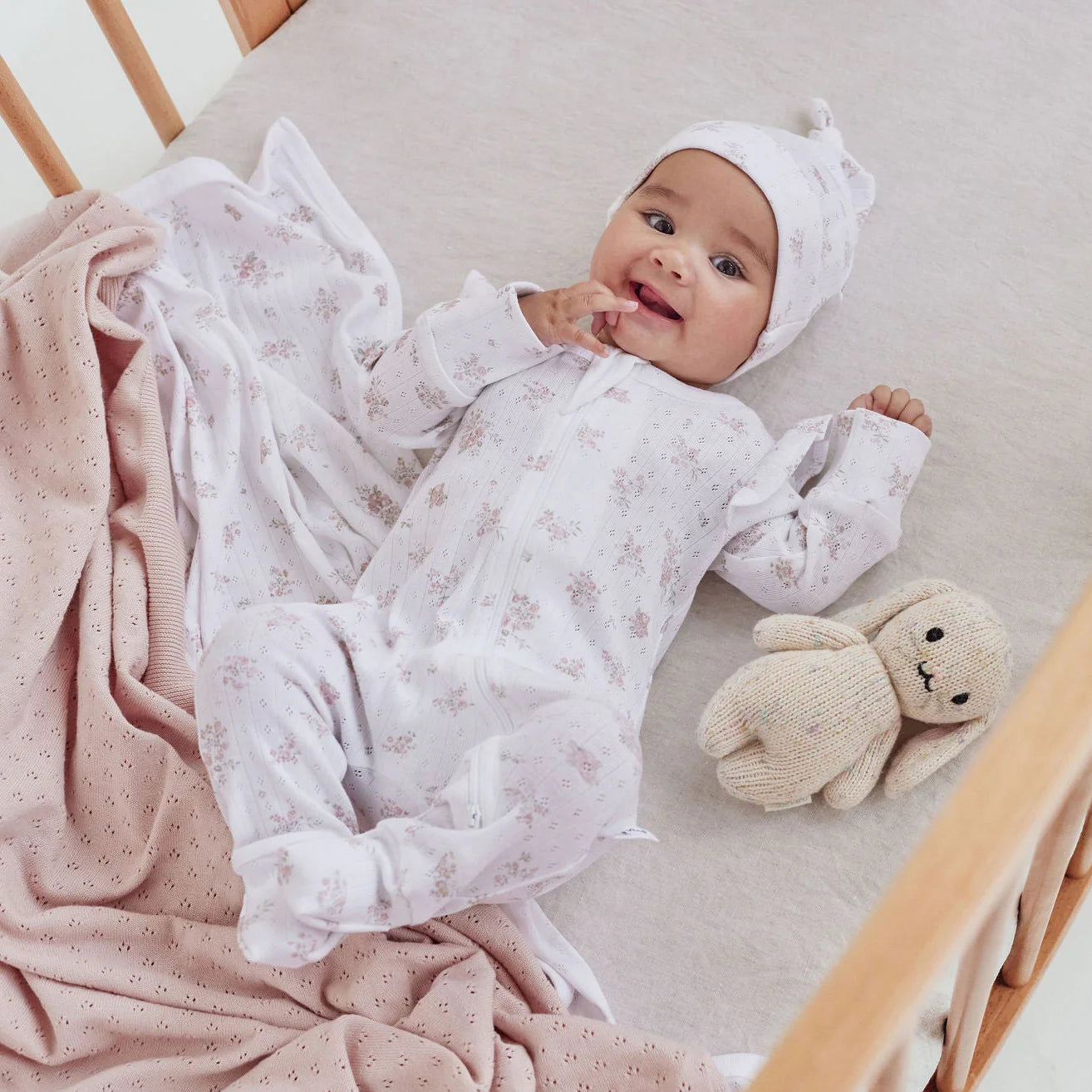 Aster & Oak Posie Floral Pointelle Zip Romper