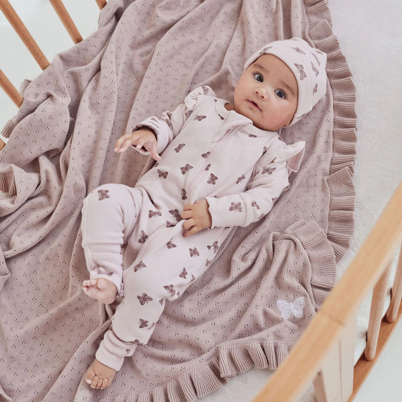 Aster & Oak Wild Rose Pointelle Knit Blanket