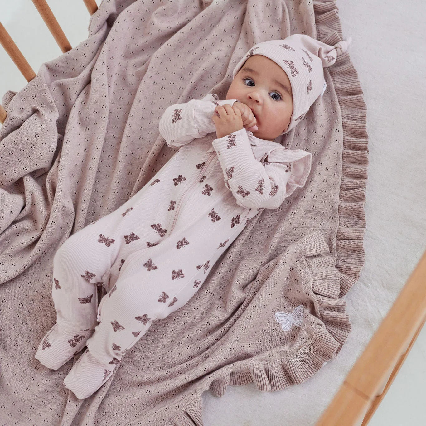 Aster & Oak Wild Rose Pointelle Knit Blanket