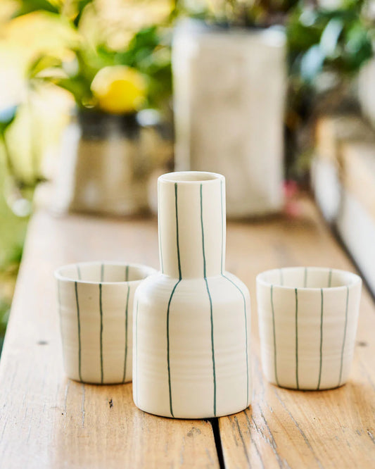 Carafe Set- Cream with Green Stripe