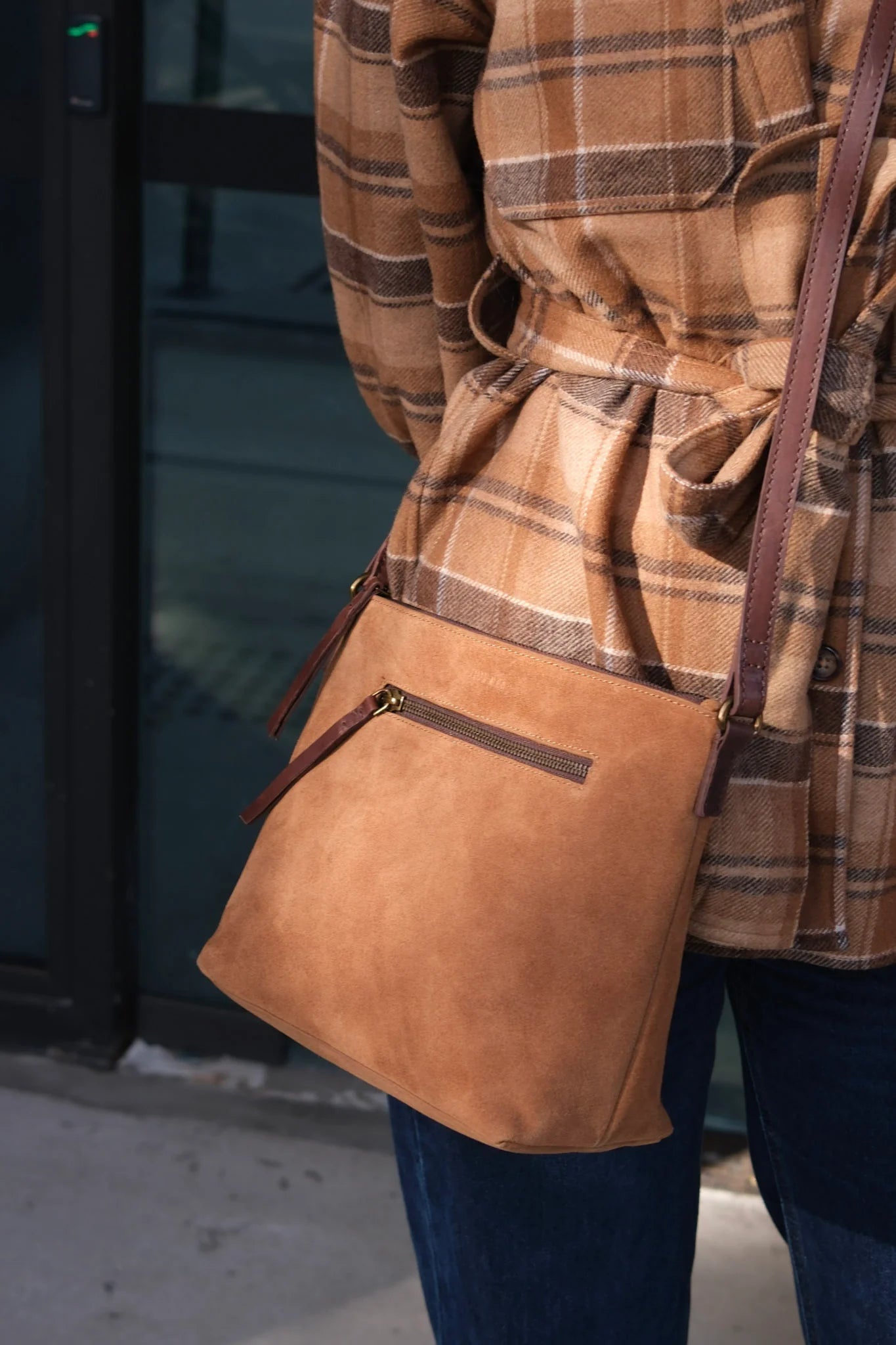 Juju & Co. Suede Essential Crossbody Bag - Camel