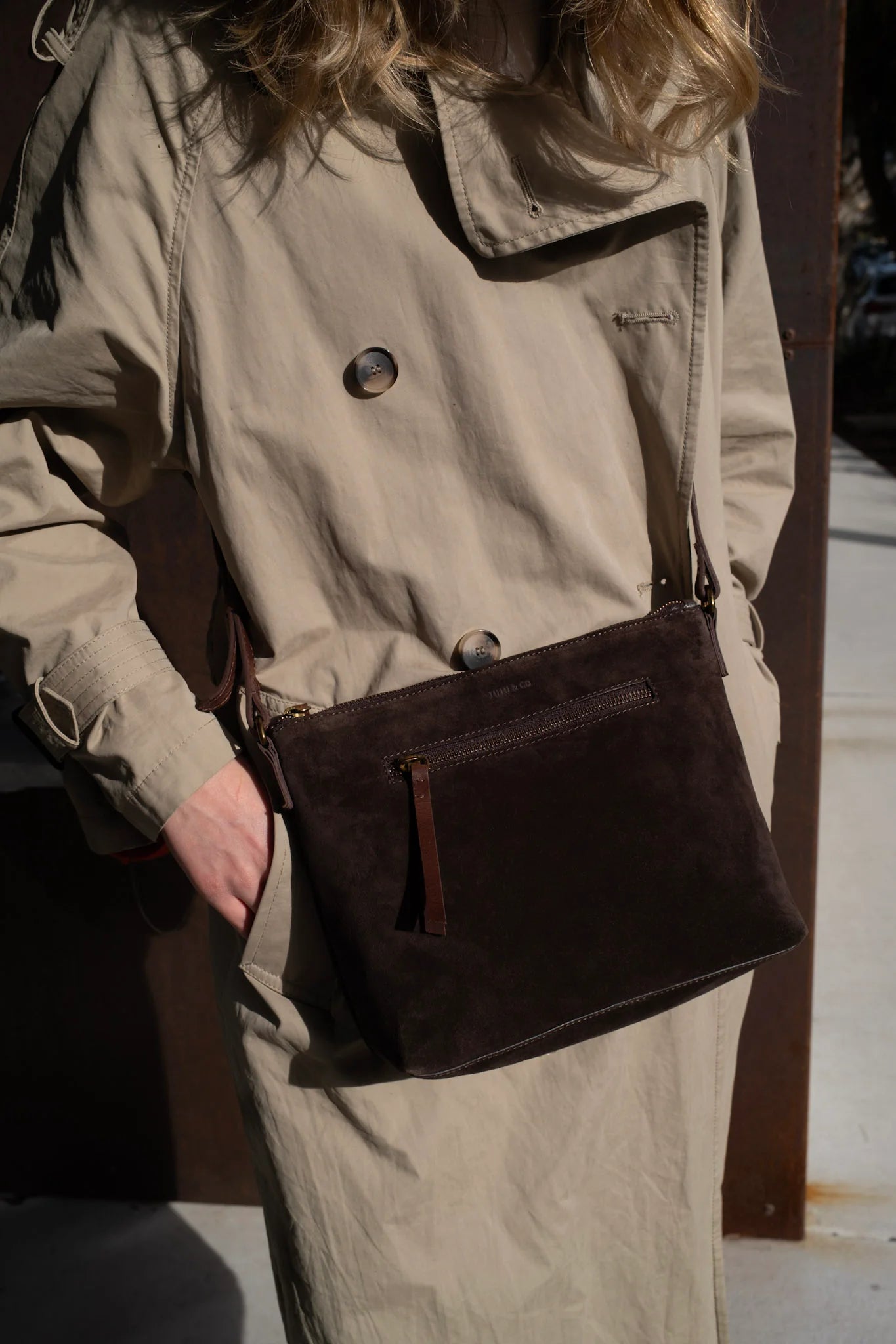 Juju & Co. Suede Essential Crossbody Bag - Chocolate