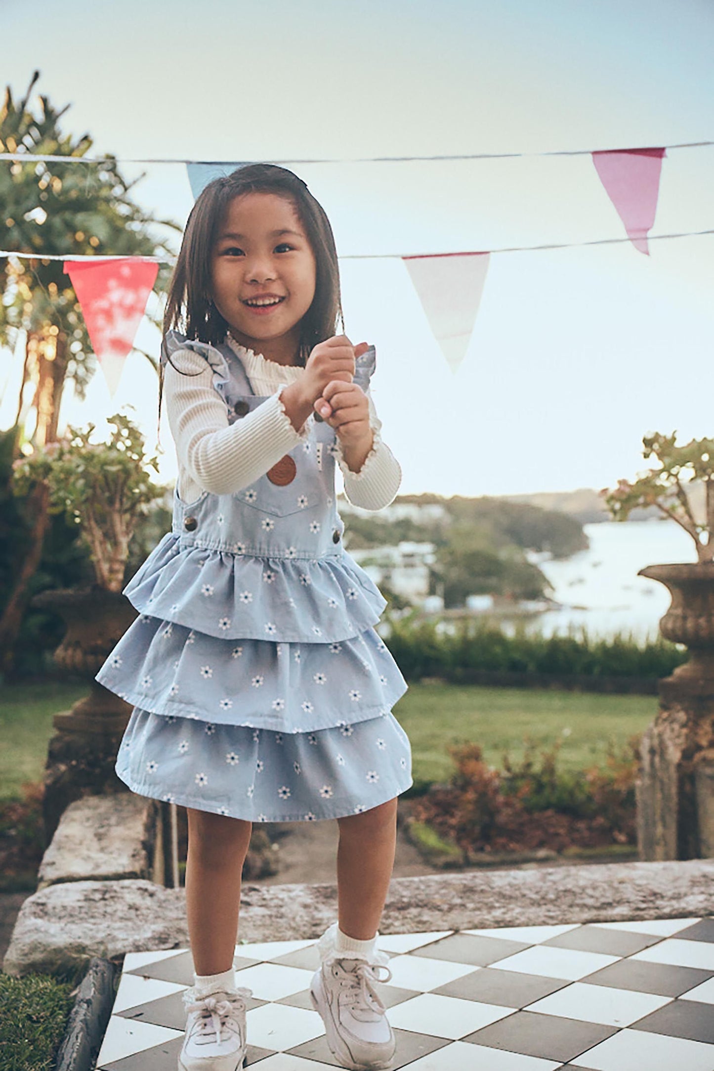 Huxbaby Ditsy Floral Tiered Overall Dress | Chambray
