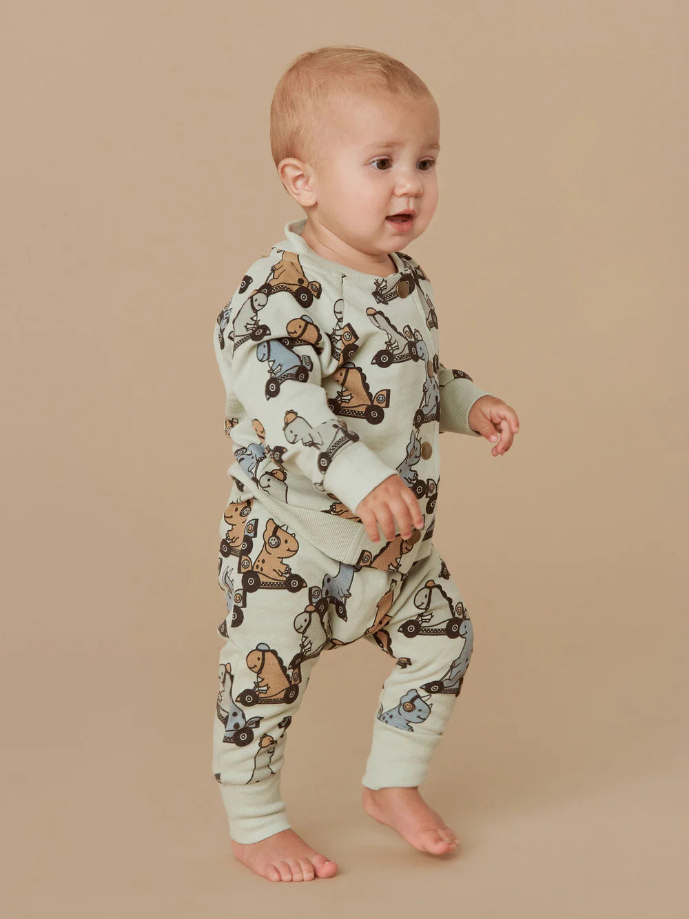 Huxbaby Dino Racer Drop Crutch Pant | Thyme