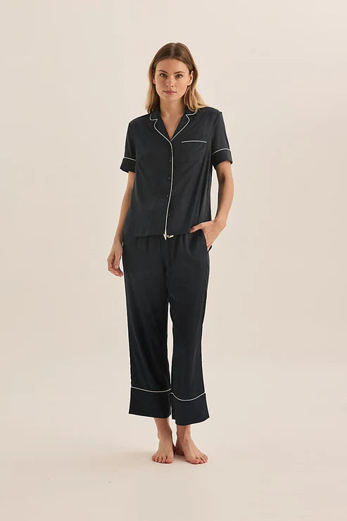 Floriana Satin Pyjama | Navy