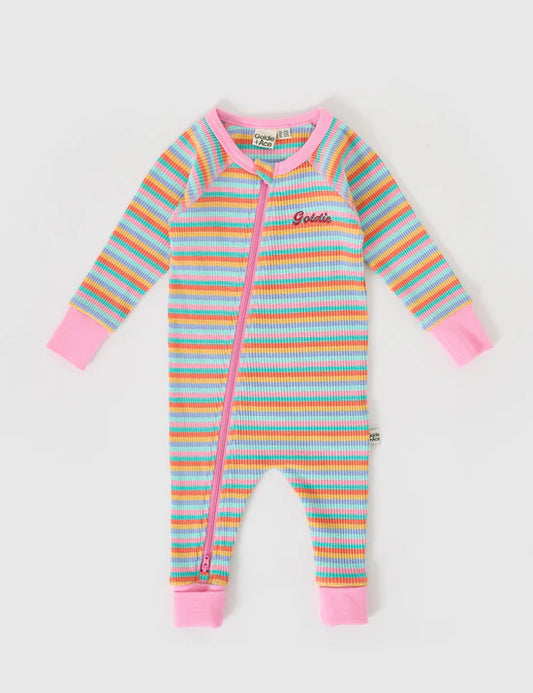 Goldie + Ace Rib Zipsuit | Candy Stripe