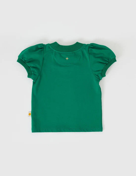 Goldie + Ace Eden Embroidered Puff Sleeve T-Shirt | Bottle Green