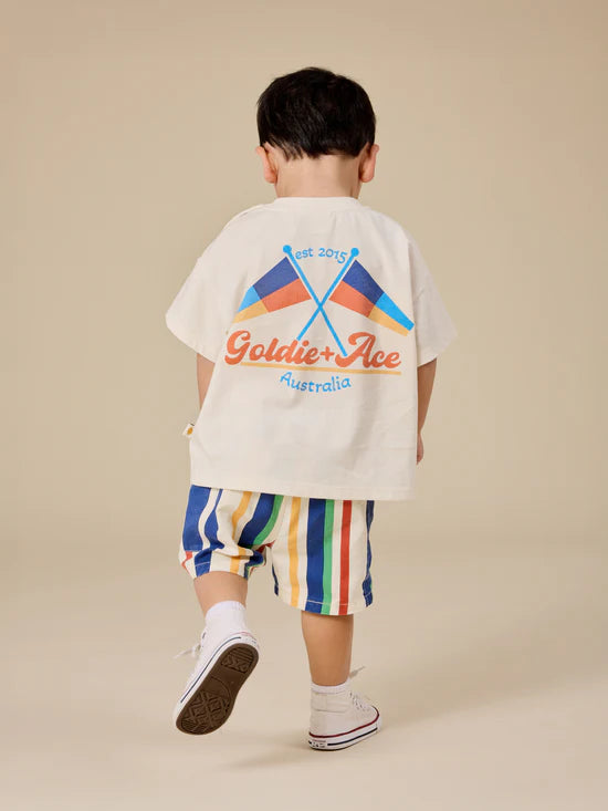 Goldie+Ace 90's Bold Stripe Noah Denim Pocket Shorts