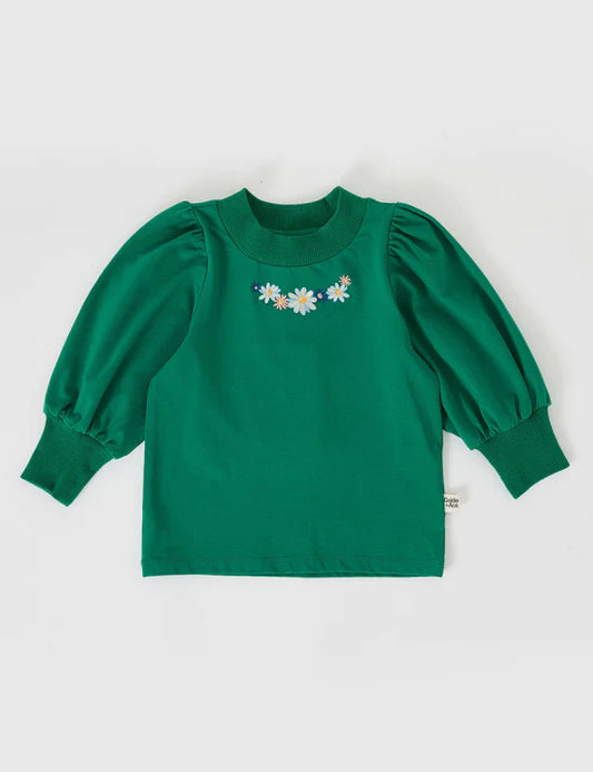 Goldie + Ace Eden Embroidered Puff Long Sleeve Top | Bottle Green