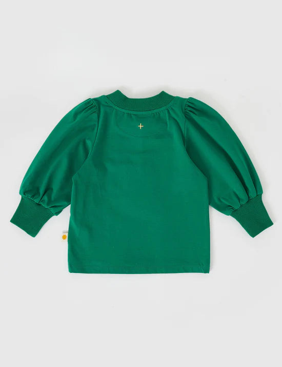 Goldie + Ace Eden Embroidered Puff Long Sleeve Top | Bottle Green