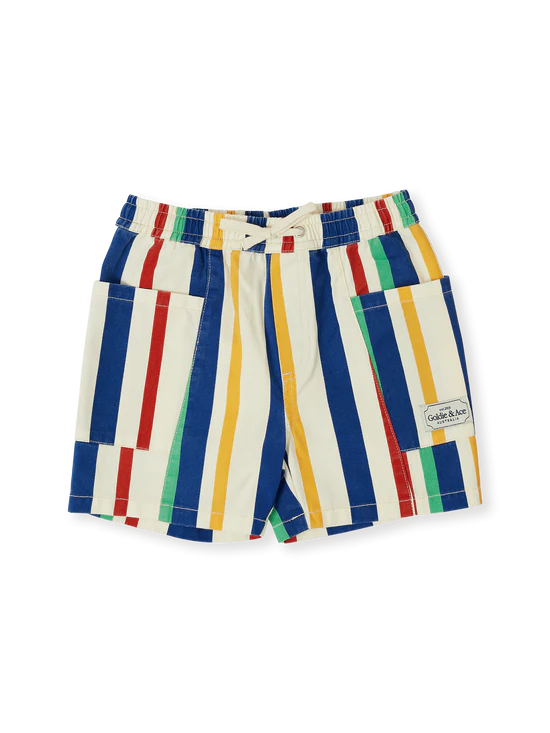 Goldie+Ace 90's Bold Stripe Noah Denim Pocket Shorts