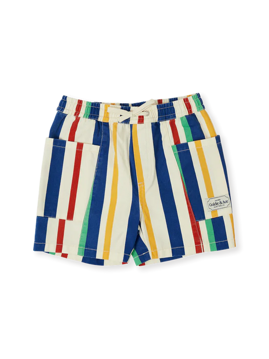 Goldie+Ace 90's Bold Stripe Noah Denim Pocket Shorts