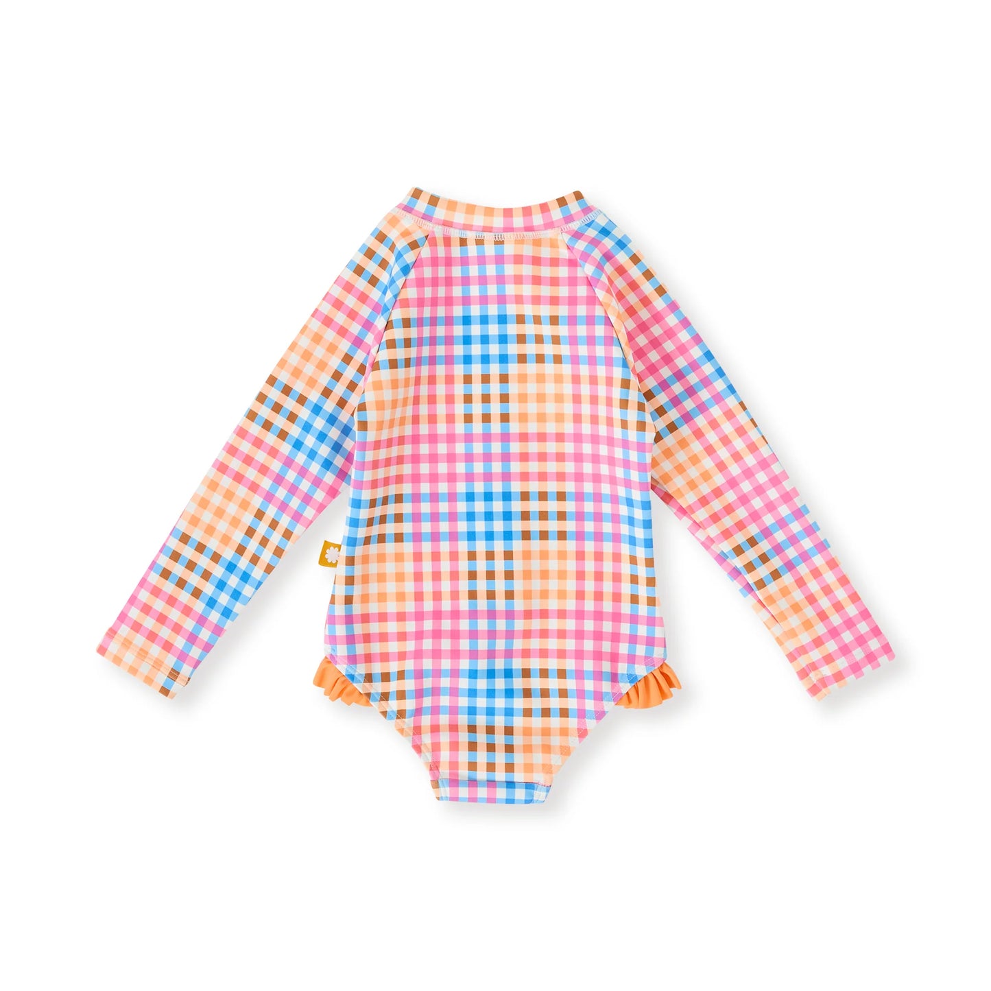 Goldie+Ace Rainbow Gingham Long Sleeve Frill Swimsuit