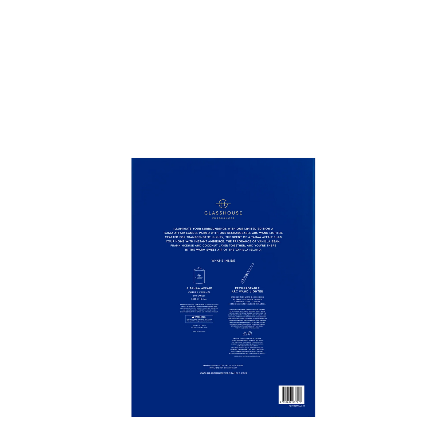 Glasshouse A Tahaa Affair 380g Soy Candle & Arc Wand Lighter Gift Set