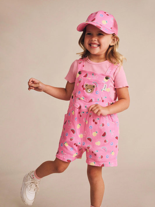 Huxbaby Pink Fruit Emoji Short Overalls