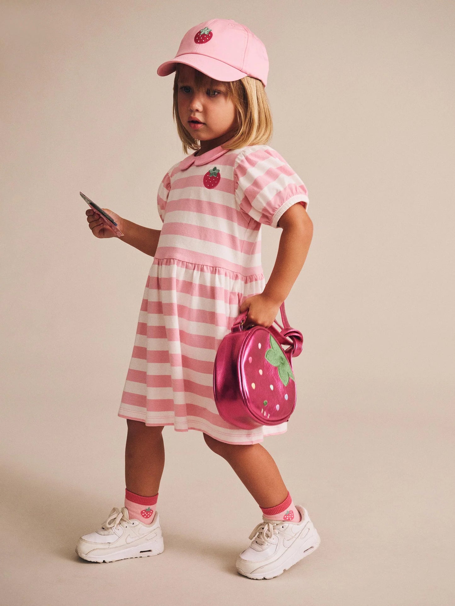 Huxbaby Strawberry Stripe Puff Sleeve Dress
