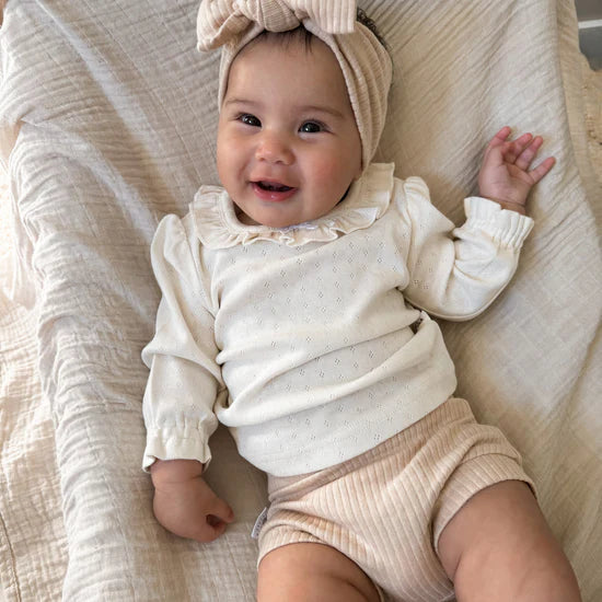 Pointelle Long Sleeve Top | Ivory