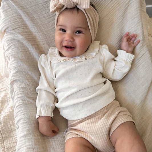 Pointelle Long Sleeve Top | Ivory