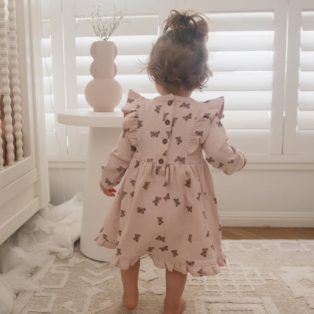 Aster & Oak Butterfly Rib Ruffle Dress