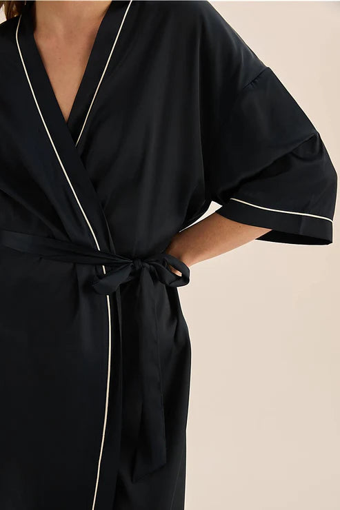 Gingerlilly Lacey Navy Satin Robe