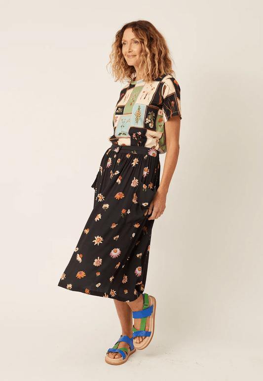 Nancybird Adi Button Skirt- Paper Daisy Black