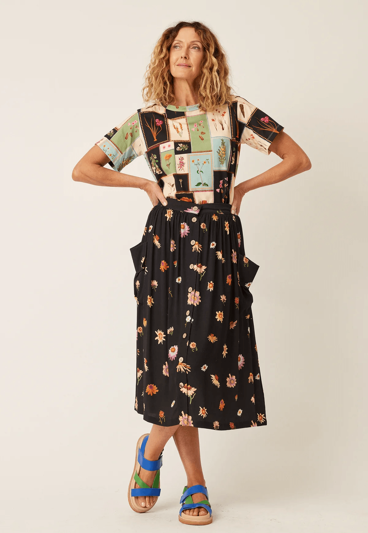 Nancybird Adi Button Skirt- Paper Daisy Black