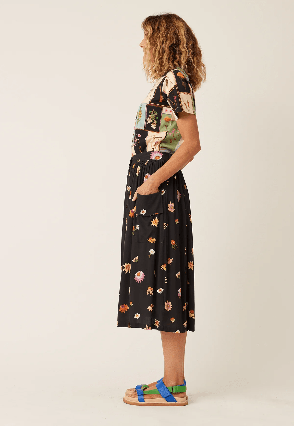 Nancybird Adi Button Skirt- Paper Daisy Black